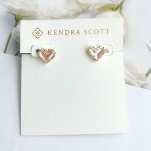 Kendra Scott Ari Heart Stud Earrings Gold Dichroic Glass